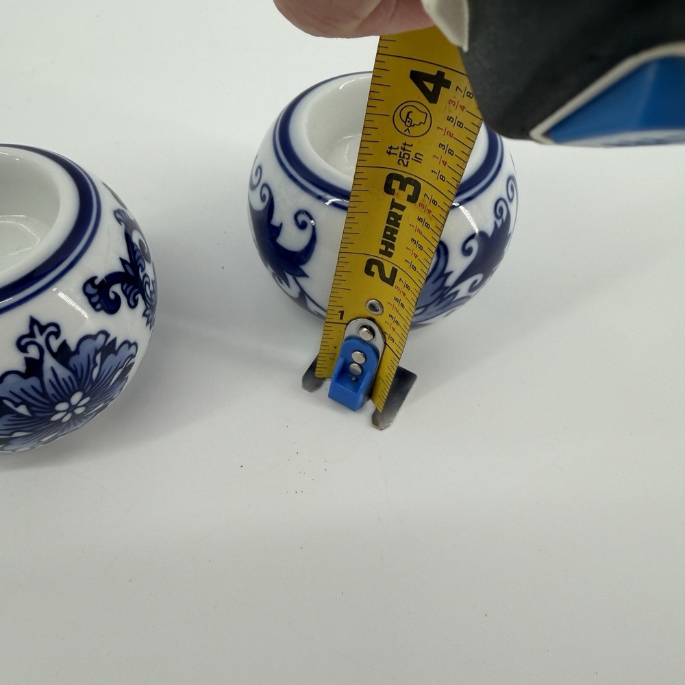 2 Bombay Blue & White Chinese Chinoiserie Tealight Candle Holders 3" Round - Picture 6 of 6
